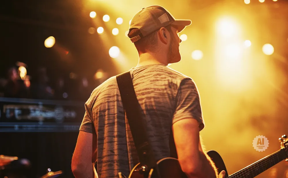 Greylan James performing live with a guitar